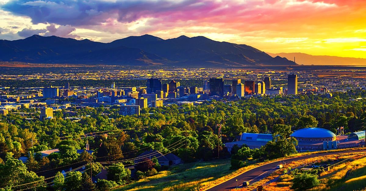 Salt Lake City skyline at sunset.