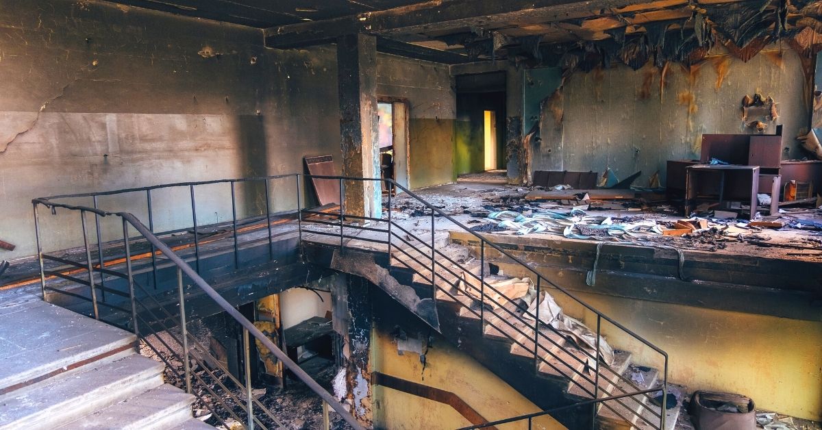 Interior of burned building
